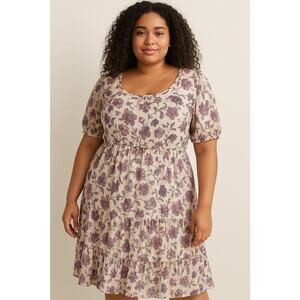 Torrid Women's Sleeveless Dress Floral Print, 26 4X, Lined Babydoll Tiered Boho